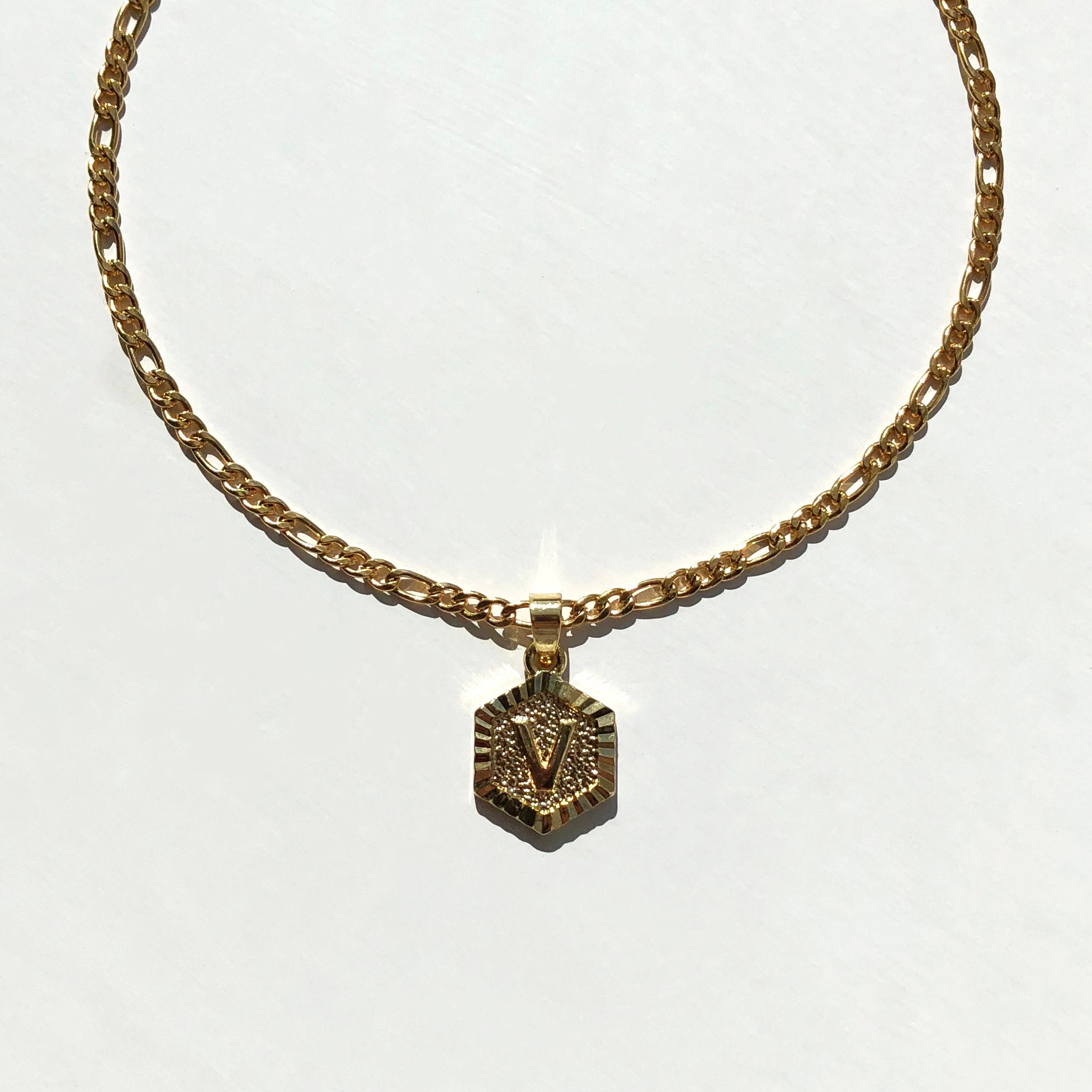Gold Plated Small Geometric Letter Tag Necklace 18K A-Z - Etsy