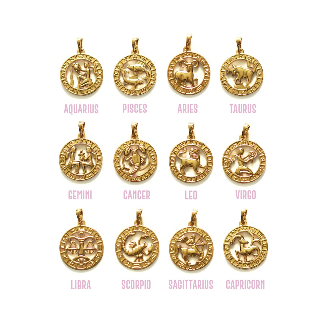 Gold Plated Zodiac Pendant Necklace Jewelry Zodiac Sign Etsy UK