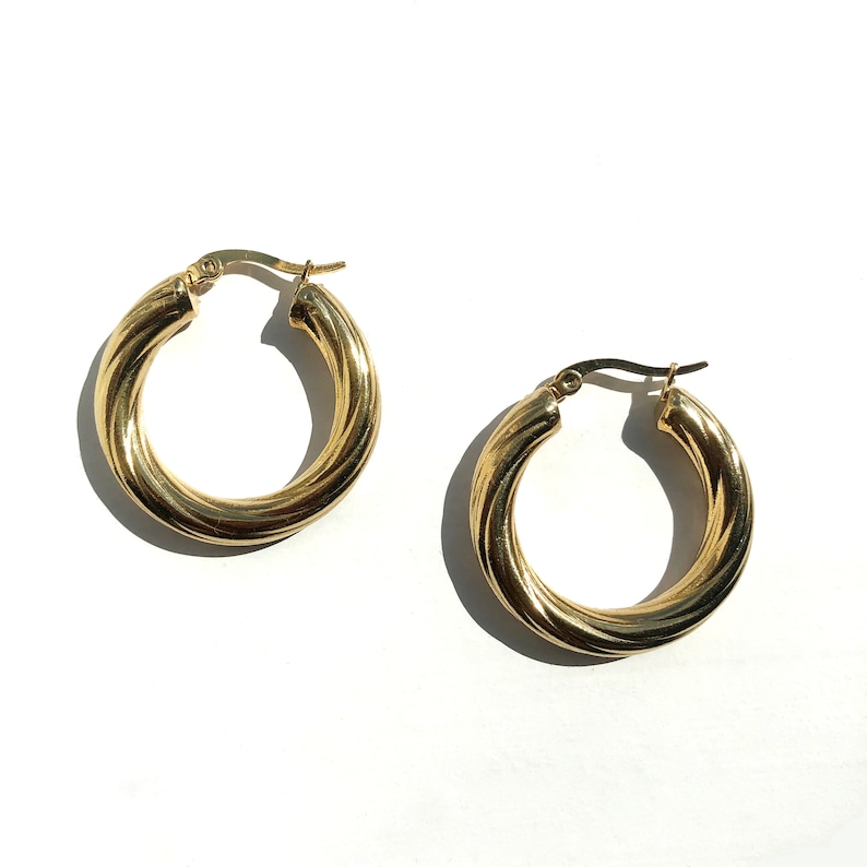 Gold Plated OR Silver Twist Hoops Earrings / Chunky Medium Etsy