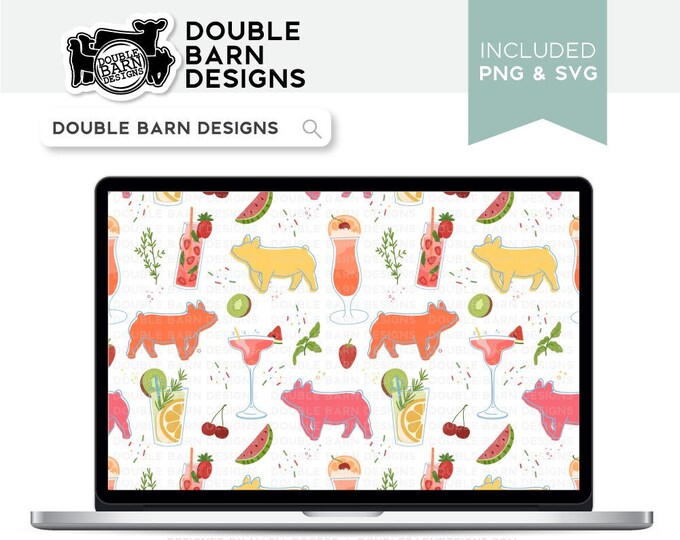 Show Pig Summer Drinks Seamless Pattern - PNG SVG Files Included | Commercial Use