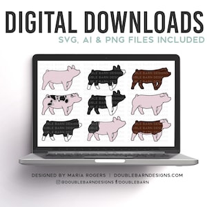 NEW 2021 Nine Show Pig Breeds | Digital Downloads - SVG, PNG, Ai Files | Commercial License | York, Cross, Hamp, Berk, Spot, Duroc, Etc.