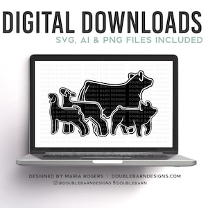 Livestock Set Digital Download | Steer - Lamb - Goat - Pig | SVG - AI - PNG