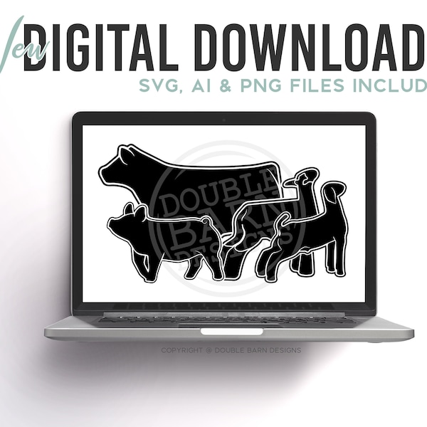 Updated Livestock Set Digital Download | Steer - Lamb - Goat - Pig | SVG - AI - PNG