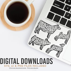 Leopard Print Livestock Set: Lamb, Pig, Goat, Heifer (Digital Download)