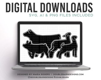 Livestock Set with Heifer Digital Download | Heifer - Lamb - Goat - Pig | SVG - AI - PNG