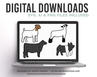New Females Livestock Set Digital Download | Heifer - Ewe - Doe - Gilt | SVG - AI - PNG