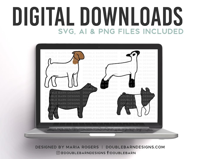 New Females Livestock Set Digital Download | Heifer - Ewe - Doe - Gilt | SVG - AI - PNG