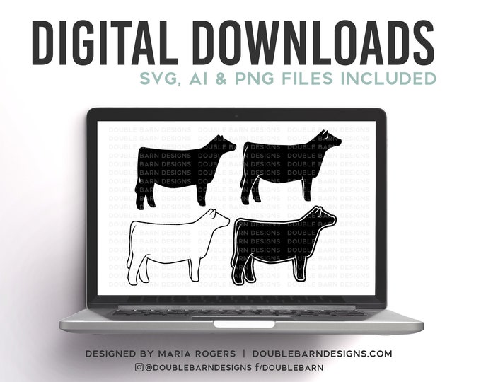 NEW! | Show Heifer Profile Designs | Bundle of Digital Downloads | SVG, PNG, Ai |Commercial License