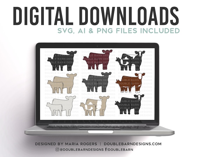 Cow Calf Pairs | Digital Downlaods - SVG, PNG, Ai Files | Commercial License