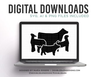 Neues Vieh Set Digitaler Download | Häfchen - Lamm - Ziege - Schwein | SVG - AI - PNG