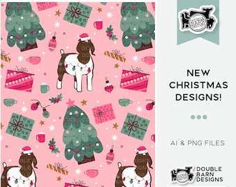 Pink Christmas Goat Seamless Pattern - PNG JPG Ai Files Included | Commercial Use
