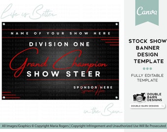 Stock Show Banner Canva Template | Red and Black Champion Banner Template | Editable Canva Template | 3x2' Stock Show Banner Template