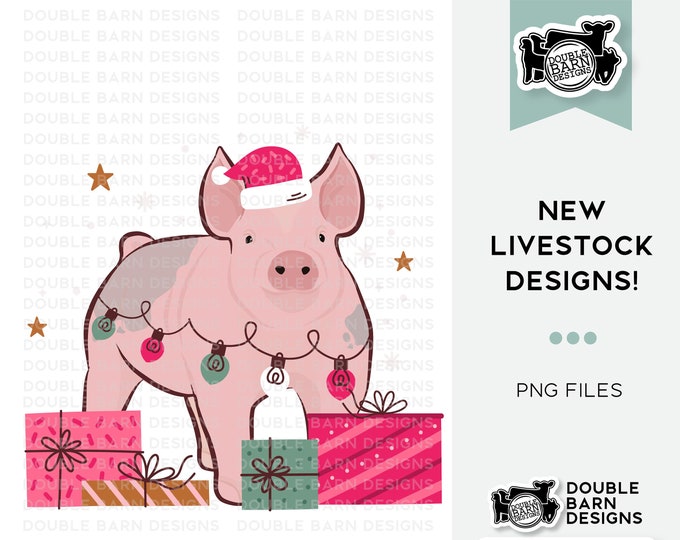 Pink Christmas Pig Digital Download - PNG Files Included | Commercial Use