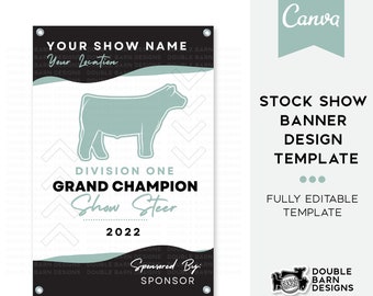 Stock Show Banner Canva Template | Steer, Pig, Lamb, Goat, Dairy Cow Options | Editable Canva Template | 3x2' Stock Show Banner Template