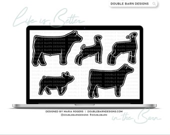 Show Livestock Graphics Bundle: Pig, Lamb, Goat, Heifer, Steer (Digital Download)
