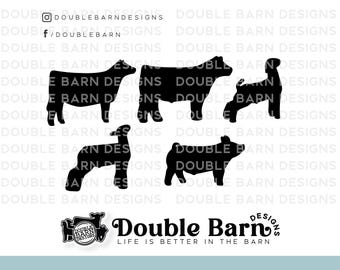 Livestock Silhouette Set Digital Download | Steer - Heifer - Lamb - Goat - Pig | SVG - AI - PNG