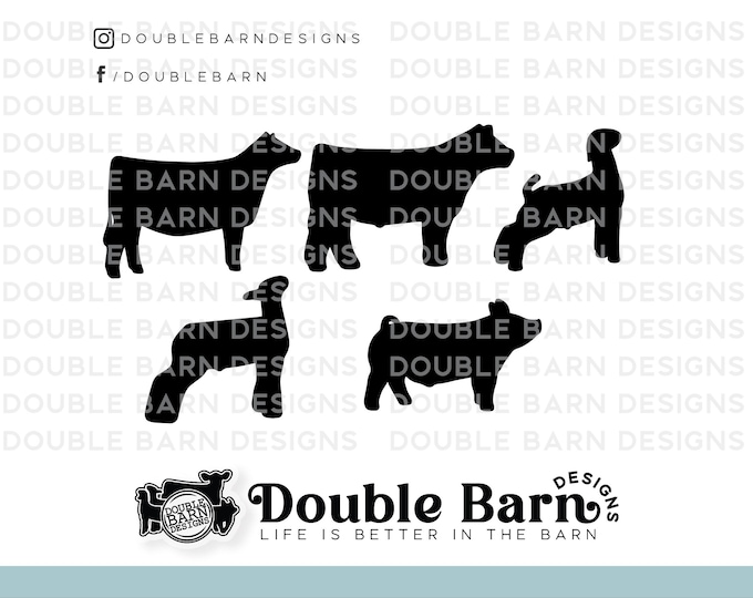 Livestock Silhouette Set Digital Download | Steer - Heifer - Lamb - Goat - Pig | SVG - AI - PNG