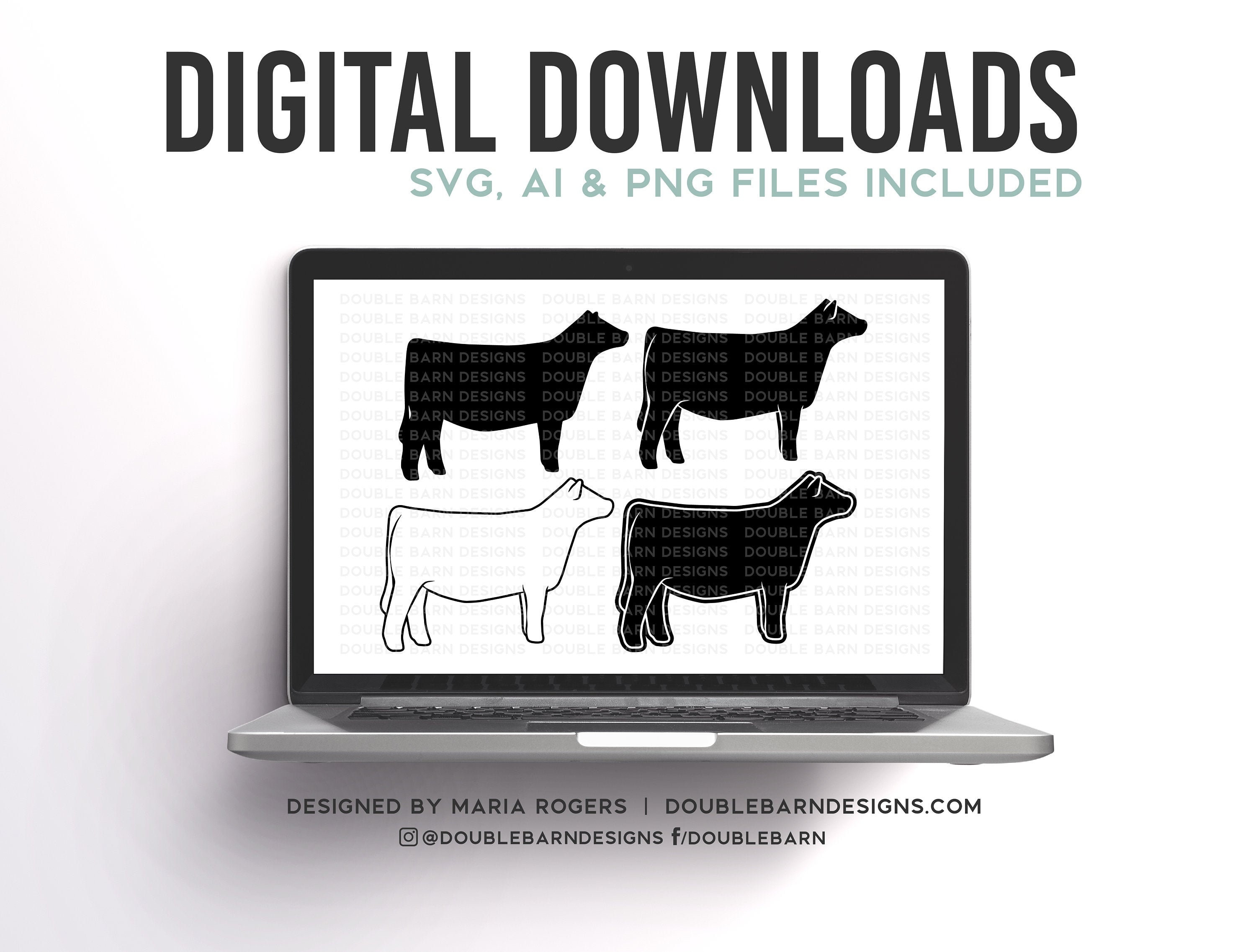 Download NEW! | Show Heifer Profile Designs | Bundle of Digital Downloads | SVG, PNG, Ai |Commercial License