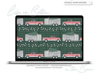 Stock Show Truck Pink Christmas Seamless Pattern - PNG JPG Ai Files Included | Commercial Use