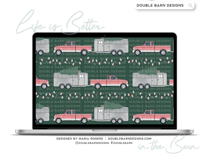 Stock Show Truck Pink Christmas Seamless Pattern - PNG JPG Ai Files Included | Commercial Use