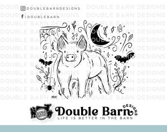 Spooky Show Pig Floral Sketch - PNG SVG Files Included | Commercial Use