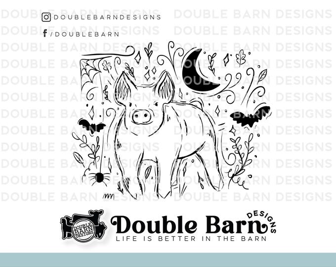 Spooky Show Pig Floral Sketch - PNG SVG Files Included | Commercial Use