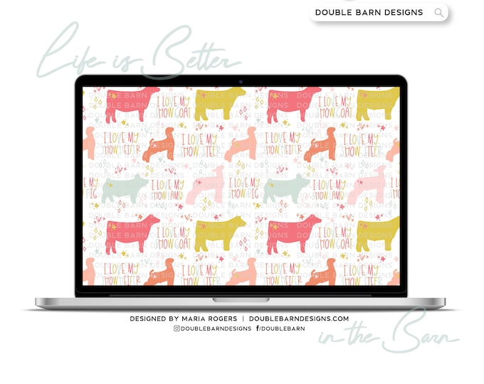 Show Livestock Seamless Pattern: Steer, Pig, Goat, Lamb (PNG JPG Ai Files)