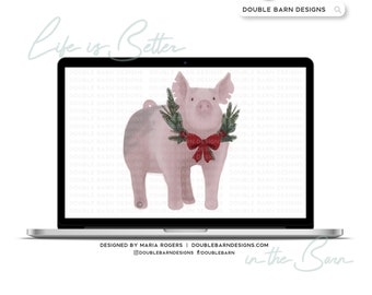 Christmas Watercolor Pig Digital Download - PNG JPG PDF Files Included | Commercial Use