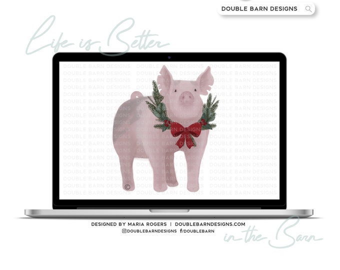 Christmas Watercolor Pig Digital Download - PNG JPG PDF Files Included | Commercial Use