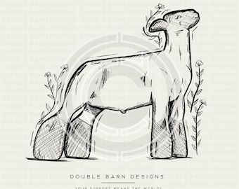 Visa lammblommig skiss | Ny | ENDAST PNG-FIL | Digital fil, sublimering