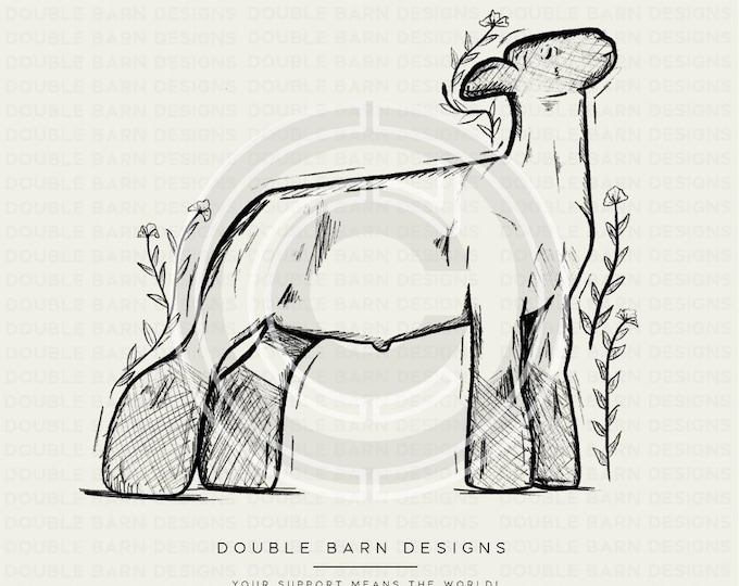 Show Lamb Floral Sketch | New | PNG FILE ONLY |  Digital File, Sublimation
