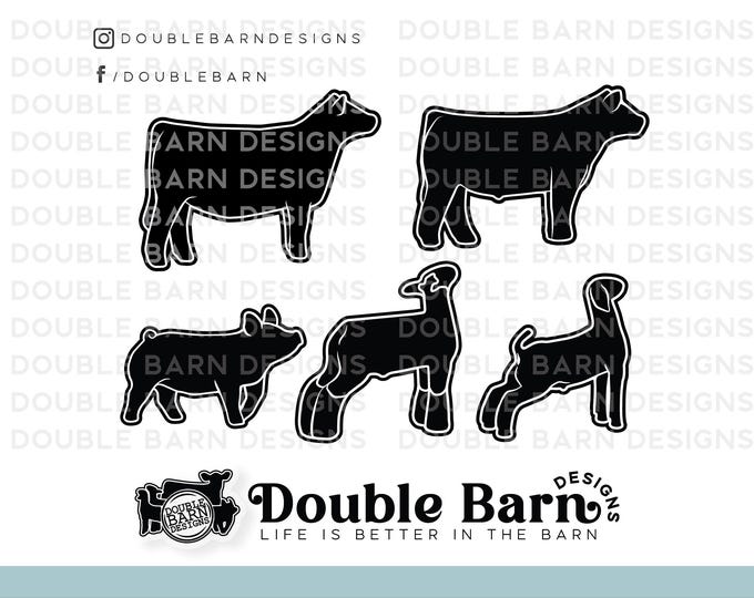 Show Livestock Graphics Bundle: Pig, Lamb, Goat, Heifer, Steer (Digital Download)