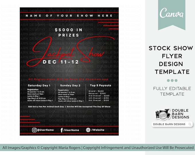 Stock Show Flyer Template: Red & Black, Editable Canva Design (8.5x11")