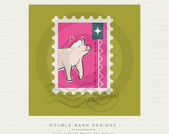 Christmas Stamp Pig Digital Download - PNG Files Included