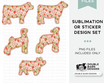 Strawberry Pattern Livestock PNG Files: Show Pig, Lamb, Steer, Heifer, Goat (Digital File)