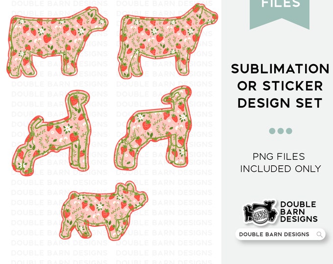 Strawberry Pattern Livestock PNG Files: Show Pig, Lamb, Steer, Heifer, Goat (Digital File)