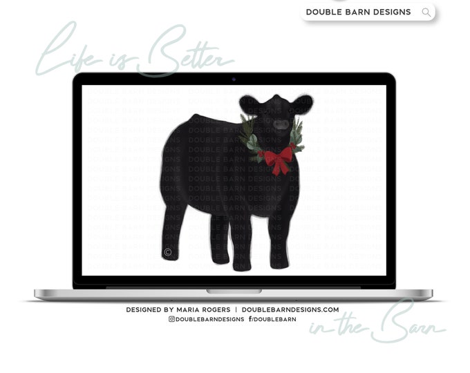 Christmas Watercolor Steer Digital Download - PNG JPG PDF Files Included | Commercial Use