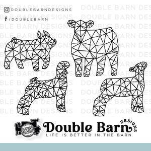 Ensemble géométrique SVG pour bétail : cochon, agneau, chèvre, génisse (téléchargement numérique)