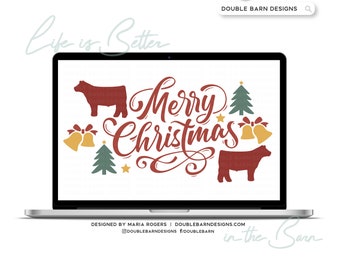 Merry Christmas Steer Digital Download - PNG AI SVG Files Included | Commercial Use