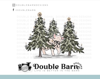 Winter Watercolor Christmas Show Pig Design - PNG Files Included