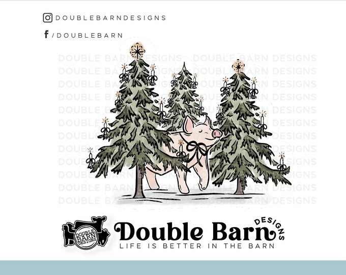 Winter Watercolor Christmas Show Pig Design - PNG Files Included