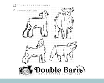 Line Livestock Silhouette Set Digital Download | Steer - Lamb - Goat - Pig | SVG - AI - PNG