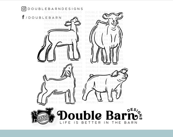 Line Livestock Silhouette Set Digital Download | Steer - Lamb - Goat - Pig | SVG - AI - PNG