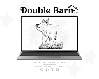 Show Pig Walking in Grass Half Sketch Design Digital Download - PNG