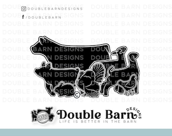 Show Livestock Set: Steer, Lamb, Goat, Pig, Chicken, Rabbit, Turkey (SVG, AI, PNG)