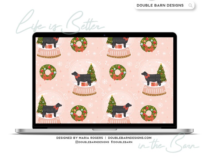 Show Heifer Christmas Snowglobe Seamless Pattern - PNG JPG Ai Files Included | Commercial Use