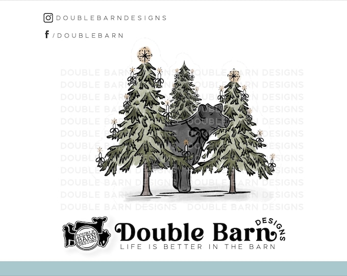Winter Watercolor Christmas Show Steer Design - PNG Files Included