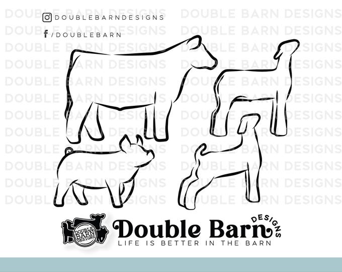 Livestock Line Art Bundle: Show Pig, Lamb, Goat, Steer (Digital Download)