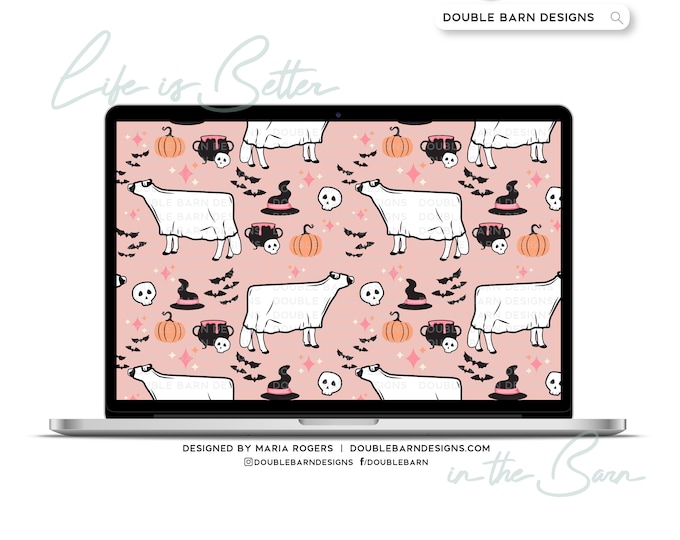 Dairy Cow Ghost Seamless Pattern: Halloween PNG JPG Ai SVG Files (Commercial Use)