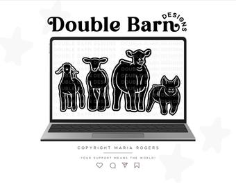 Show Livestock Bundle: Forward Facing Pig, Lamb, Steer, Goat (Digital Download)